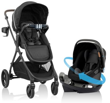 Evenflo Shyft Intuiti+ Travel System Featuring Revolve180 LiteMax™ NXT Rotating Rear-Facing Lightweight Preemie and Infant Car Seat with SensorySoothe 3-30 lbs. (Dubhan Black)