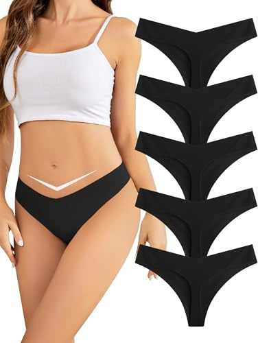 Voenxe Stringtrosor,String Trosor Dam Flerpack,Sexiga UnderkläDer Dam,Seamless Panties Damunderbyxor Underbyxo,5 Pack, Svart,XXL