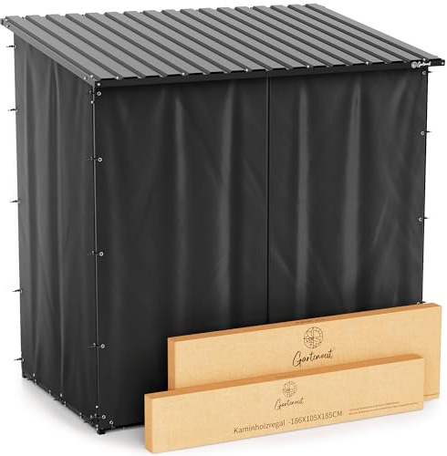 Gartenzeit® Étagère en bois de cheminée extérieure XXXL 186 x 105 x 185 cm - 3,45 m³, 5,25 SRM, cadre 30 x 30 mm, toit galvanisé, 105 cm de profondeur