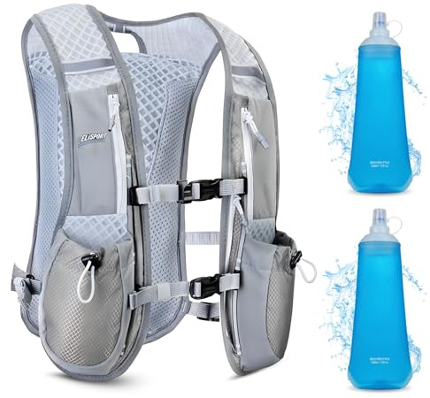 Running Vest Backpack - Lightweight Breathable Reflective Running Vest for Women & Men - Adjustable Straps of Hydration Vest Pack for Cycling & Running, Hiking Vest with 7 Pockets & 2 Water Bottles
