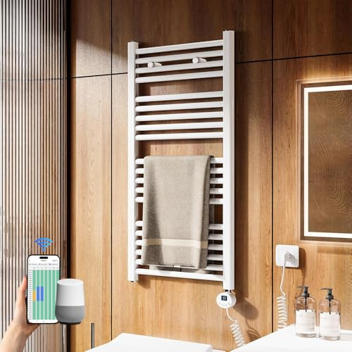 Heilmetz Badheizkörper Elektrisch 1000x500mm Bad Heizkörper mit WiFi Thermostat 500W Seitenanschluss Weiß gerade Badheizkörper mit Timer+Intelligenter Temperaturregler+LCD-Displays Energiesparend