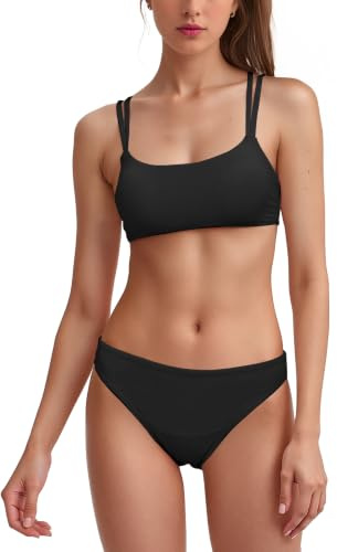 Period Swimwear Two Piece Swimsuit Low Waist Swimming Costume Black M
