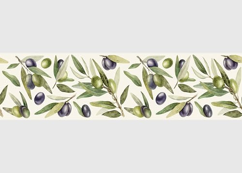 AG Design Bordura Autoadesiva Ramoscello d’Ulivo su Bianco, AWB 8520 | Decorazione Impermeabile per Pareti, Mobili, Carte da Parati, Rivestimenti Murali, Pellicola | Larghezza 500 x Altezza 13,8 cm