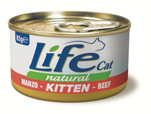 Life Cat Natural Manzo per Gattini, Cibo Umido per Gatti, 24 Lattine da 85g l'una