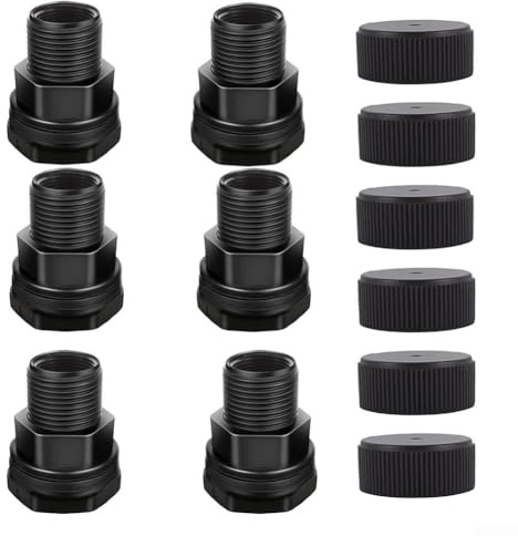 6 raccordi per paratie in plastica, filettati, 3/4 di pollice maschio GHT x 1/2 pollici femmina NPT connettori per stagno, serbatoi d'acqua e barili di pioggia