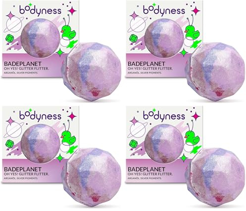 CRAZE BODYNESS Bath Bomb Badeplanet - Bomba da bagno a forma di pianeta, pallina da bagno scintillante per la cura e il relax della pelle con fragranza floreale e olio di argan, 165g (Confezione da 4)