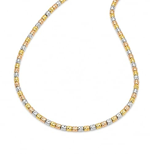 SAGA GIOIELLI® Collana donna unisex con pepite granelli martellati tre ori – Lunghezza 39+11 cm - Confezione Regalo inclusa - Idea per fidanzata - Compleanno - Anniversario