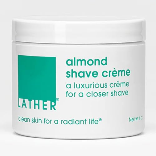 LATHER - Almond Shave Crème, 4 oz - Non-Foaming Luxurious Shaving Cream for Women and Men - Almond Oil, Vitamin E, Omega Fatty Acids - Sensitive Skin Safe - Vegan & Cruelty Free - Beauty & Skincare