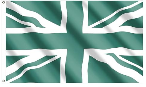Great Britain Union Jack Green Flag 5ft x 3ft with Brass Eyelets – Polyester UK Banner for British Themed Events, Pub Decor, Pub, Home & Garden Display