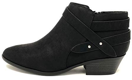Soda SWEETEN Women's Fashion Closed Toe Multi Strap Ankle Bootie Block Heel (Wide Fit Available) (Black Sweeten, medium, numeric_8_point_5)