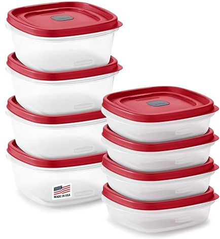 Rubbermaid 2108392 Easy Find Vented Lids Food Storage, Set of 8 (16 Pieces Total) Plastic Meal Prep Containers, Red