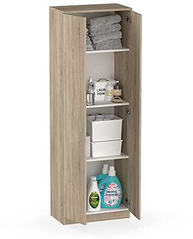 MUEBLES PITARCH | Armario Multiusos 2 Puertas para Limpieza, cocinas, galerias, 4 Huecos, 2 Estantes Regulables, 180x60x35cm (Alto x Ancho x Fondo) Roble Cambrian, Colección Tibet