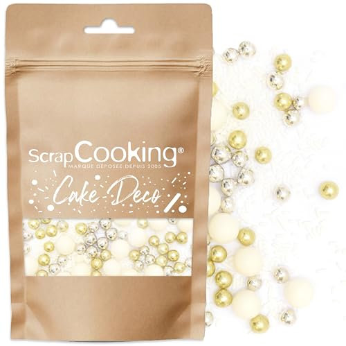 ScrapCooking - Décors Sucrés Féerique 80g - Doré, Argent, Blanc - Perles en Sucre Décoration Pâtisserie, Desserts, Gâteaux, Biscuits, Cupcakes, Anniversaires - Cake Design - 7445