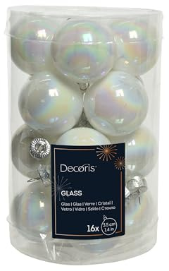 Kaemingk Weihnachtskugeln Glas 35mm x 16 Stück kleine Christbaumkugeln weiß irisierend Perlmutt