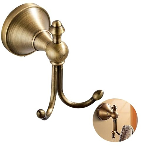 YWHWLX Doppio appendiabiti in ottone antico, gancio per asciugamani da parete, ganci da parete, ganci per asciugamani per cappotto/accappatoi/asciugamani bastone su bagno/cucina