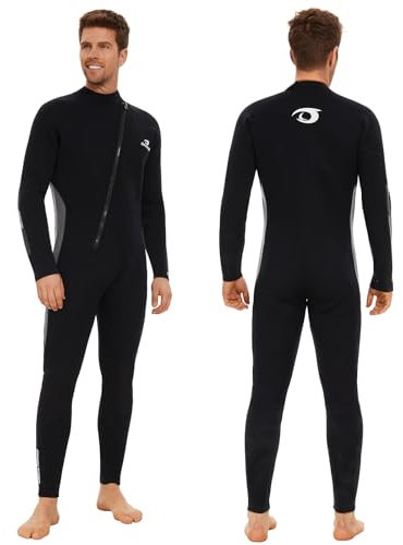 Owntop 5mm Neoprenanzüge für Männer – Winter Neoprenanzug Erwachsene Neopren Tauchanzug, Wet Suit Frontreißverschluss Voller Länge Ultrawarm für Kalt Wasser Tauchen Surfen, Herren Grau XL