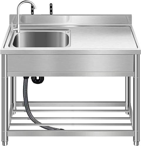 Évier utilitaire autonome en acier inoxydable pour cuisine, restaurant, lavage des mains, camping, évier mobile avec robinet froid et chaud pour garage extérieur, 100 cm