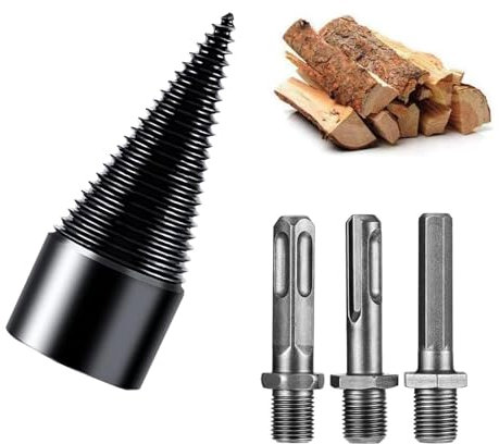 WEDAMOO 4 Piezas Kit de Astilladora de Troncos, 42mm Madera Divisor de Leña con 3 Tornillos Cónicos, Cortadora de Leña para Jardineros y Leñadores