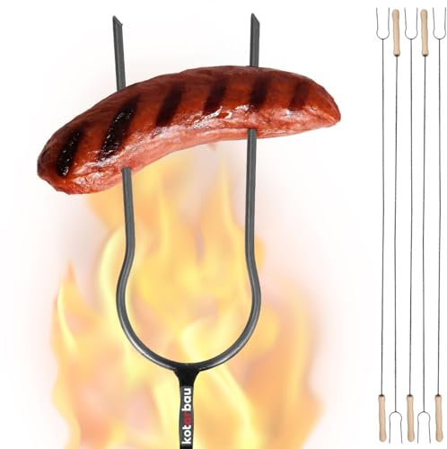 KOTARBAU® 5 Stk. Grillspieße 130cm mit doppeltem Stahlspieß Holzgriff Barbecuespieß zum Grillen Lagerfeuer Grill Zubehör Stockbrot Spieße Grill Spieße Spiesse Marshmallow Spieße Lagerfeuerspieße