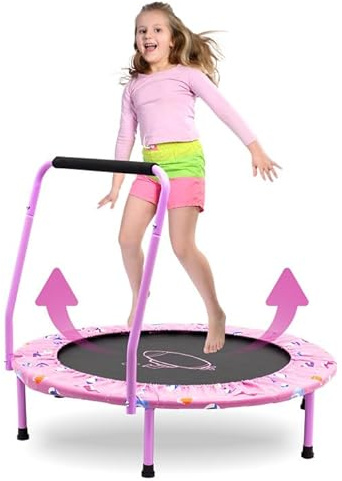Trampoline for Kids 38 Mini Noise-Free Trampoline Foldable Toddler Trampolines with Adjustable Foam Handle and Safety Padded Cover Indoor & Outdoor Rebounder Trampolines for Kids Play and Exercise