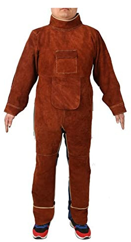 Tuta da saldatura in pelle Saldatura abiti for uomini resistenti alla fiamma saldatore protettivo saldatore turisce grembiule in pelle con maniche Resistente al calore e ignifugo(Model C,L)
