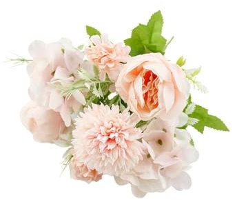 HOMEVID Ramo Flores Artificiales de peonias y hortensias para decoración hogar Centro de Flores Cementerio Centro de Mesa arreglos Florales Bodas comuniones Fiestas hoteles oficinas Empresas (Rosa)