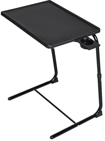 T-LOVENDO.ES Mesa Plegable Auxiliar pequeña portátil con Altura Ajustable Comedor. Ideal Escritorio Ordenador Sofa Cama o Cocina. con Posavasos. 3 ángulos, 6 Alturas. Negra.