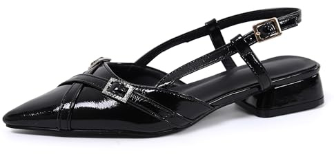 qibusleen Escarpins à Talons épais et Bas Noirs pour Femmes, Confortables, à Bride à la Cheville, Bout Pointu, à lanières et à Boucle - 43.5