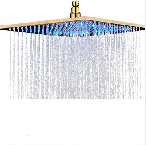 Alcachofa de ducha grande recargable de 40,6 cm con luz LED, cabezal de ducha cuadrado, cabezal colgante, 12 dorados