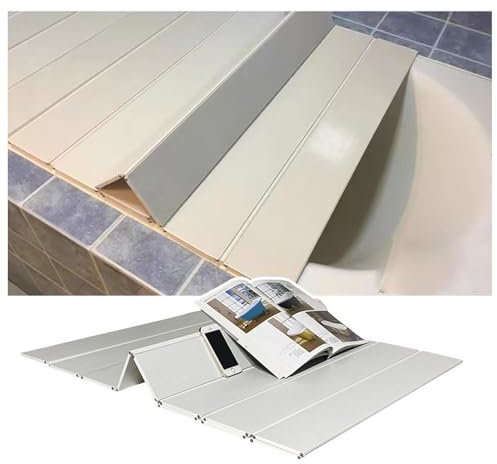 Badewannenabdeckung Falten Badewannenabdeckung Badabdeckung PVC Badewanne Isolierung Staubschutz, Dämmplatte Badewannenablage Caddy Tablett Für Milchbäder Spa, 0,6cm Dicke 360 Grad umkehrbar(80x150x0.