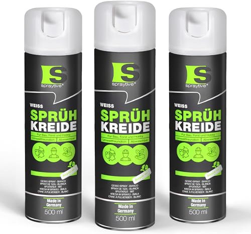 Spraytive Lot de 3 sprays de craie blanche de 500 ml – Peinture à la craie lumineuse lavable, spray de marquage extérieur, marquage de sol, spray de marquage temporaire pour asphalte, herbe, béton