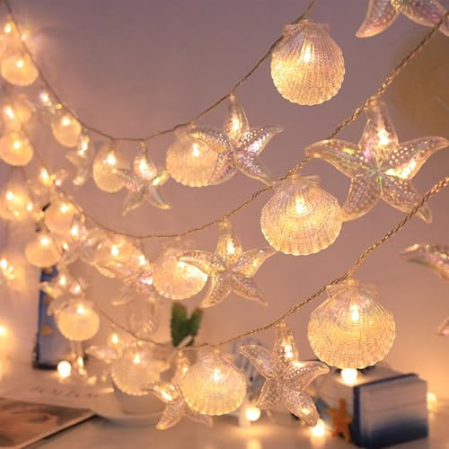ENLACE Ljusslinga, havsdjur, 1,5 m, 10 LED, sjöstjärna, snäcka, ljuskedja för utomhusbruk, havsliv, maritim ljusslinga för barnrum, bröllop, fest, dekoration