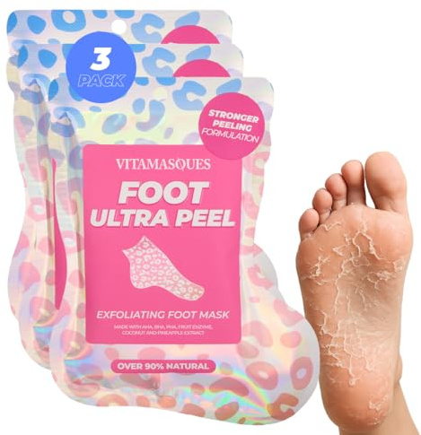 Vitamasques Foot Peeling Mask, 3 Pairs - Korean Exfoliating Foot Mask for Dry Cracked Feet & Callus Removal, Feet Peeling Masks that Remove Dead Skin for Soft Heels with Coconut & Pineapple Extract