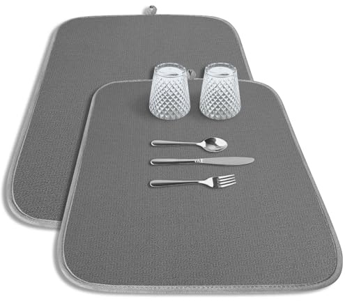 Kitsure 2 Pack Dish Drying Mat for Kitchen Counter, 20 x 14, Dark Grey