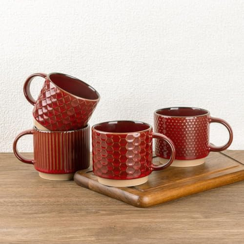 GBhome 355 ml stapelbara kaffemuggar set med 4, keramiska kaffekoppar set