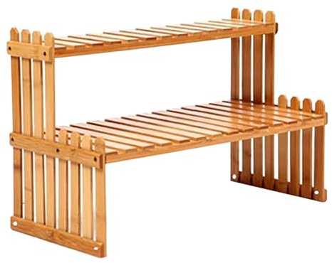 Table Top Bamboo Plant Stand - 2 Tier Shelf, Plant Bench | Table Planter Holder For Multiple Plants, Window Display, Indoor Desktop Flower Rack Organizer For Home Patio Garden Offices Decor