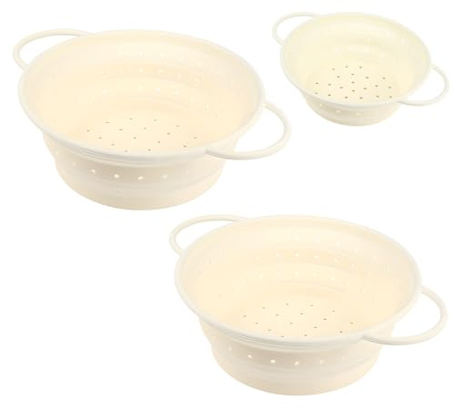Juego de 3 coladores de silicona, coladores plegables con asas para pasta, verduras y frutas, cesta de drenaje plegable, coladores aptos para lavavajillas que ahorran espacio