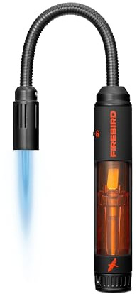 Accendino a gas jet Firebird Trailblaze collo flessibile lungo con rotazione a 360°, fiamma antivento, finestra livello carburante, ricaricabile ideale per candele caminetti barbecue(gas non incluso)