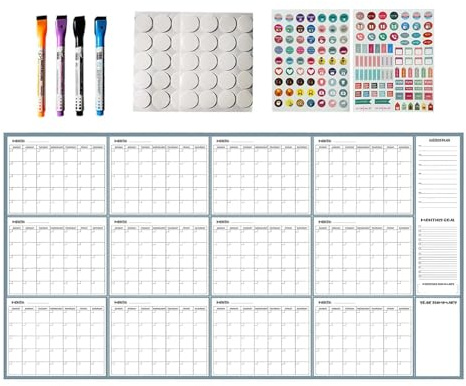 Calendario de pared de borrado en seco – 140 x 86 cm planificador reutilizable sin fecha | Calendario de pared sin fecha | Calendario de carteles en blanco, hoja de horario para hombres, mujeres
