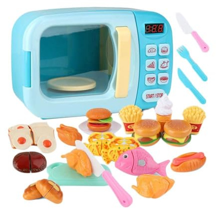 Juego De Cocina para Niños – 23x12x15,2 Cm | Microondas con Luz Y Sonido A Pilas | Set De Cocina Electrónico con Accesorios De Comida Educativo De rol Y Uso Diario
