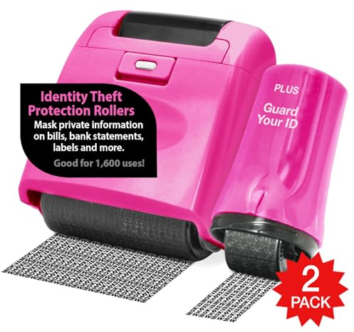 Guard Your ID Security Stamp Wide Roller 2-Piece Kit, Pink, Blockout Address Cover, Faster Alternative to Shredder