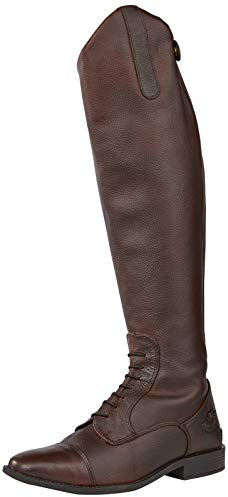 Rhinegold Elite Luxus BROWN LEATHER RIDING BOOTS - Soft Feel Leather, Comfortable Fit, Elasticated Laced Front, Women's Equestrian Boots with Full Length Back Zip