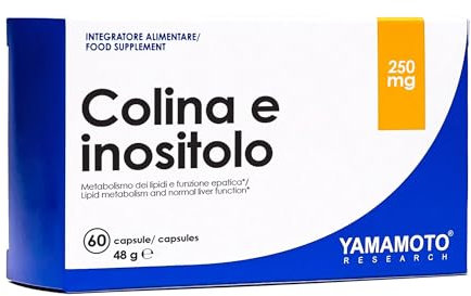 YAMAMOTO RESEARCH Colina e inositolo 60 Capsule, Integratore Alimentare che apporta 250 mg di Inositolo (Vitamina B7) e di Colina (Vitamina J) per Capsula, Supporta la Funzionalità Epatica