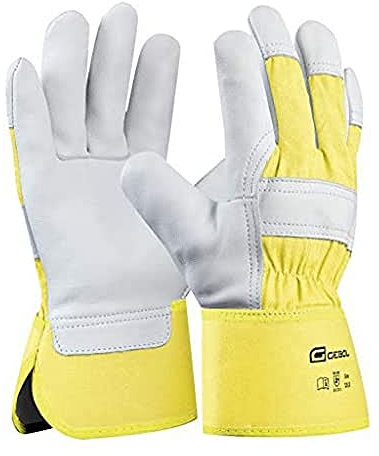 Gebol Worker Pro (1 Paar) - Arbeitshandschuhe aus Rindsvollleder 1,2 mm, Doppelnaht, Bauarbeiten & Schwerarbeiten, Gummierte Stulpe 8cm, für Herren, XL (Gr. 10)