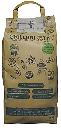 Cocobration 18KG Kokosgrill Briketts Kohle aus Kokos Grillholzkohle Natur Kohle Grillkohle BBQ Kokoskohle Holzkohlegrill ca. 6 Stunden Brenndauer