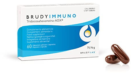 BRUDY IMMUNO, 60 cápsulas, complemento alimenticio | Ayuda al funcionamiento de defensas y sistema inmunológico | Con Tridocosahexanoína-AOX, ácidos grasos Omega3, vitaminas y minerales