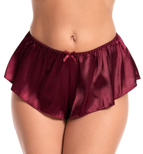 Satini Raso Slip scanalati alla Francese Gonna Pantaloncini Mutandine Biancheria Intima (Rosso Vino, S)