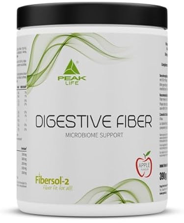 PEAK Digestive Fiber - 390g Geschmack Apple I Pulver I 30 Portionen I über 8g Ballaststoffe pro Portion I Fibersol-2 I Flohsamen I Inulin I Pektin I Verdauungsunterstützung