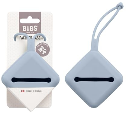 BIBS Pacifier Case with Loop for Storing and Carrying Dummies Holds Three Pacifiers 100% BPA Free Material Made in Denmark Dusty Blue