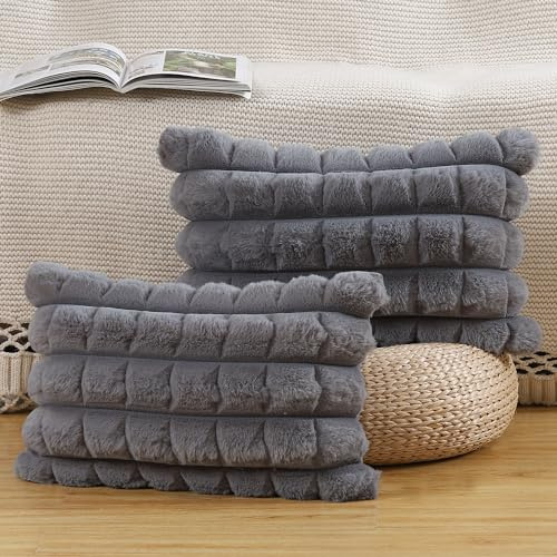 Madizz 2 Pezzi A quadretti Federe in pelliccia sintetica peluche Copricuscini Morbido Decorativo Fodere per Cuscino Lusso Stile Arredi per Casa Divano Letto Grigio 30x50 cm